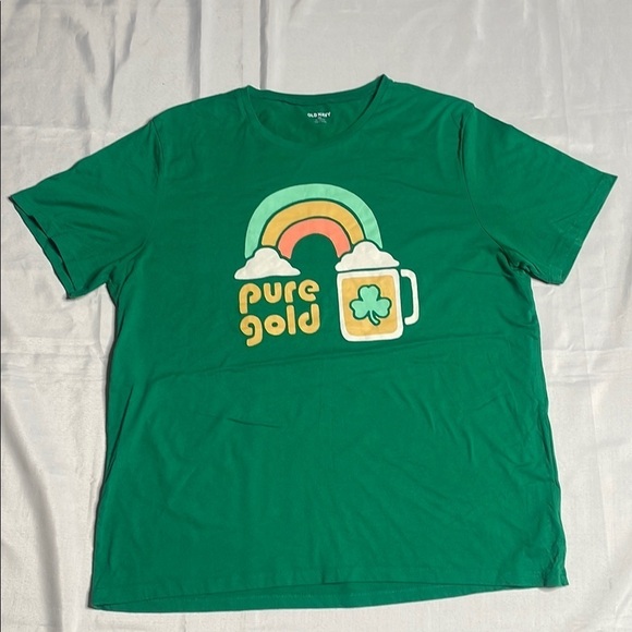 Green Graphic T-Shirt with Rainbow and Mug Design - Picture 1 of 9